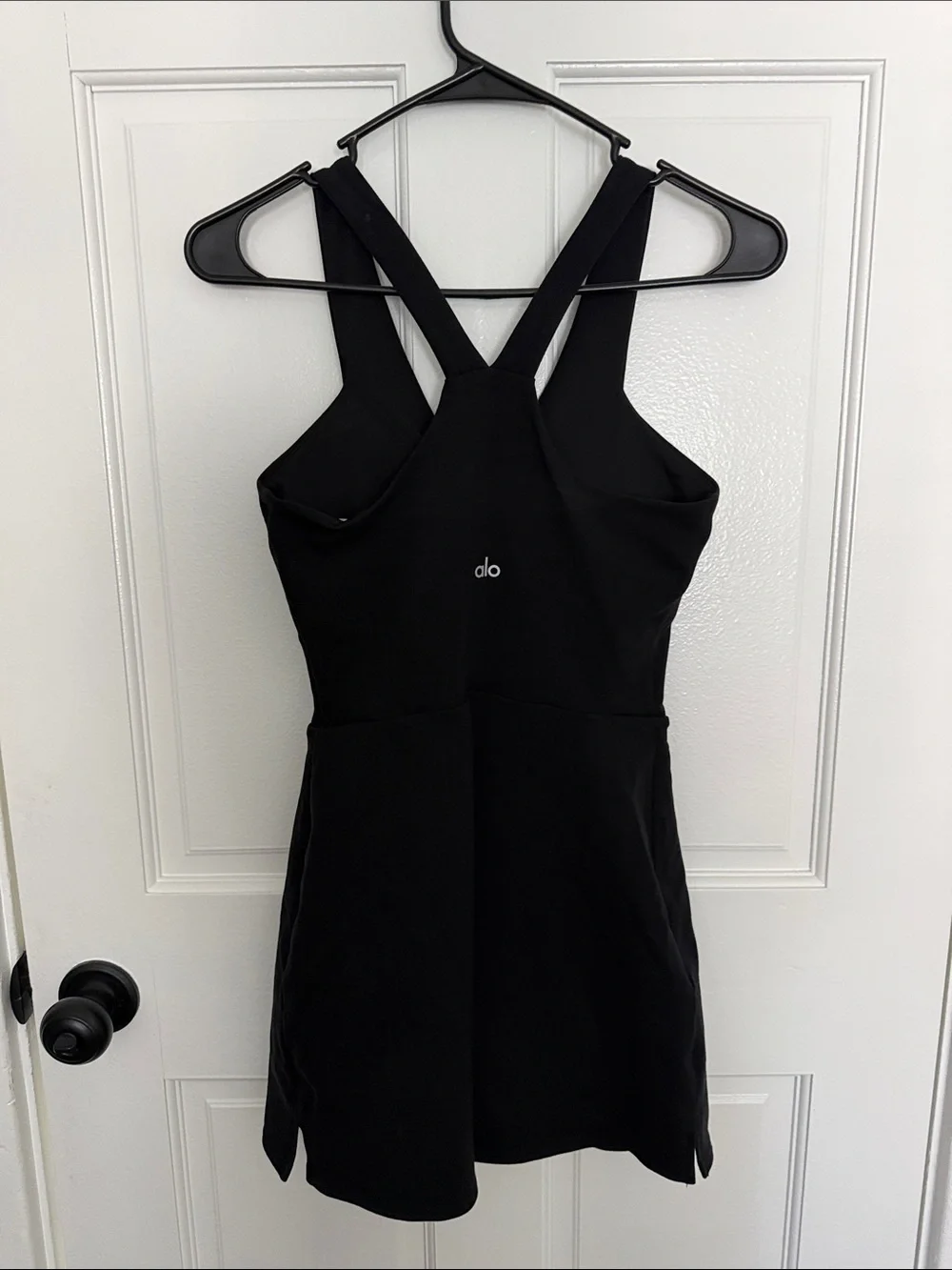 ALO Yoga Black V‑Neck Cross‑Back Mini Dress